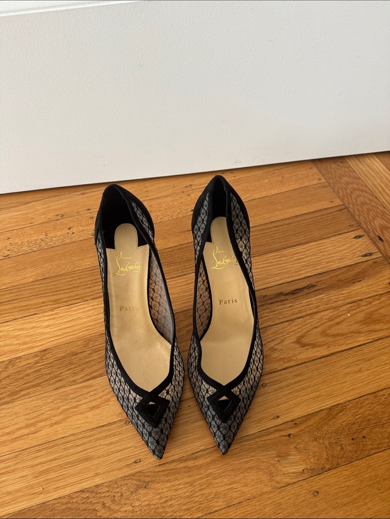 Christian Louboutin Shoes - Christian Louboutin Black Lace Pointed Toe Pumps with Mesh Overlay